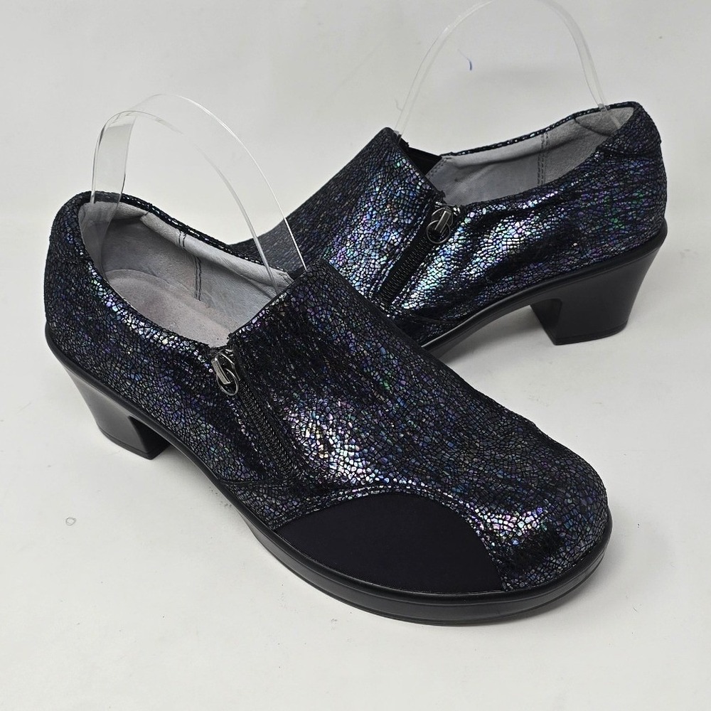 Alegria Hay 490 sparkle leather clogs womens 39/9 black silver slip on shoes
